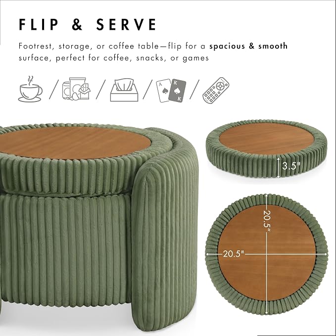 Furniture of America Lennox Modern Chenille 25-inch Round Storage Ottoman - Image 5