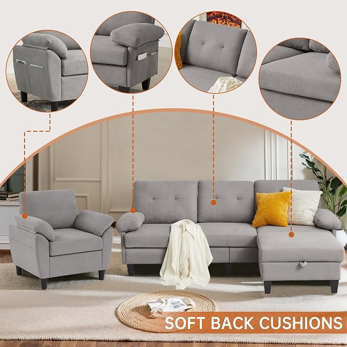 2 Piece Sectional Sofa Set, 3 Seat L Shaped Couches - Image 4