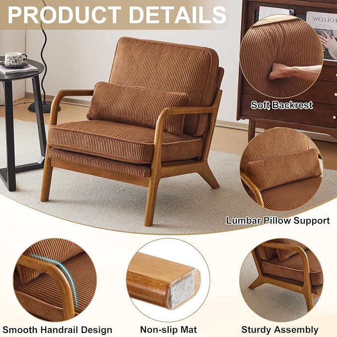 Karl home Mid-Century Modern Accent Chair, Living Room Chairs - Image 3