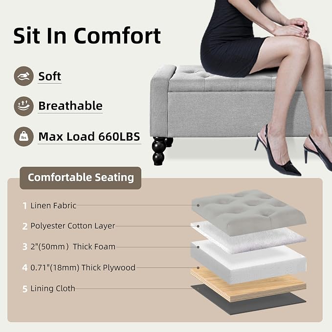 50" W Storage Ottoman Bench - Image 3