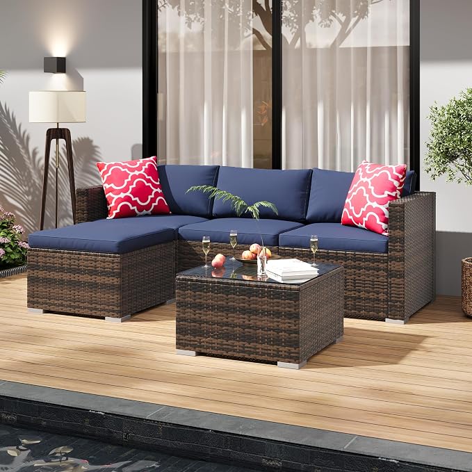5-Piece Outdoor Sectional Sofa Set, All-Weather PE Rattan Patio Furniture - Image 5
