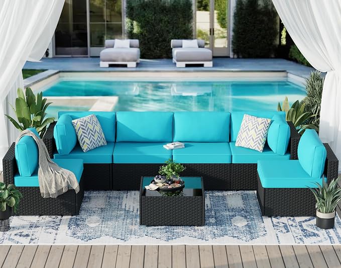 JAMFLY 7-Piece Outdoor Patio Furniture Set, Modular PE Rattan Sectional Sofa - Image 3