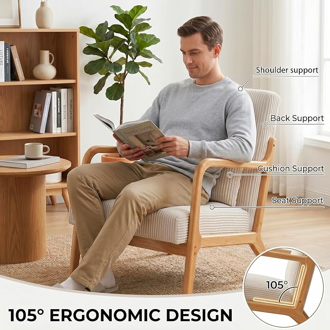 Mid Century Modern Accent Chair, Upholstered Corduroy Armchair - Image 5