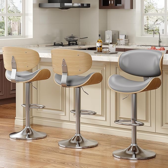 YaFiti Bar Stools Set of 2, Bentwood Adjustable Height Swivel Bar Stools - Image 2