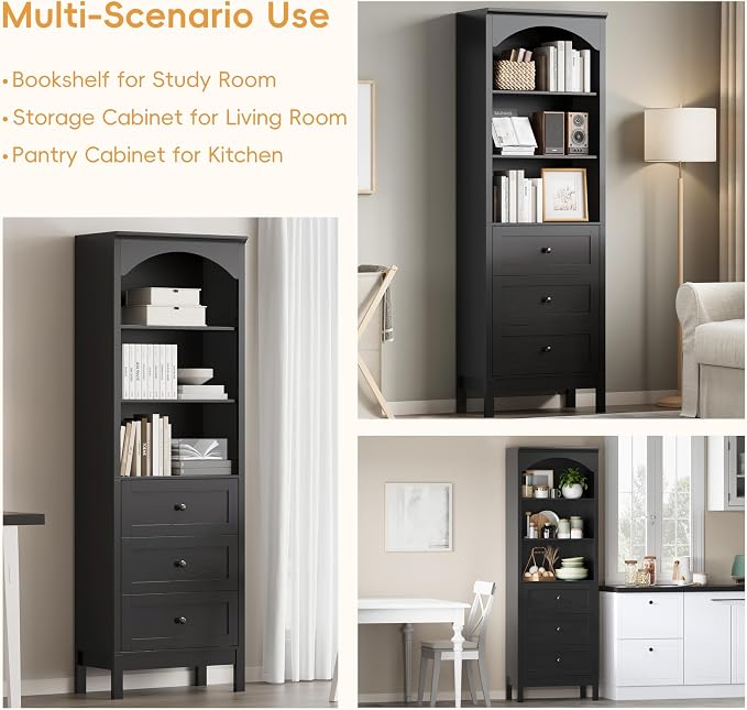 Bookshelf with Drawers, Floor Standing Display Storage Cabinet - Image 7