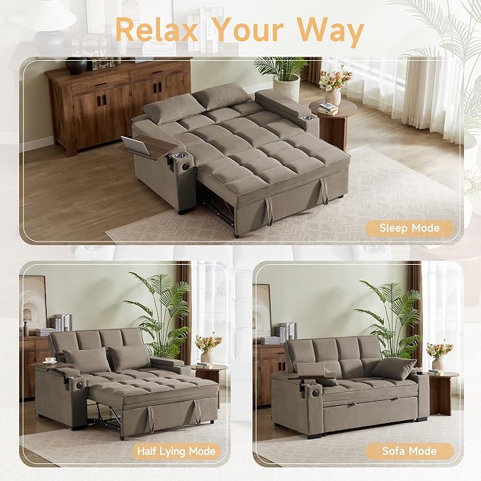 Auvsoce 65" Sleeper Sofa Bed Loveseat, Convertible Couch - Image 7
