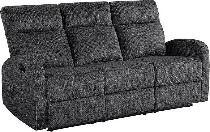 Lexicon Manual Reclining Sofa, Textured Microfiber Recliner Sofa, Wall Hugger - Image 9