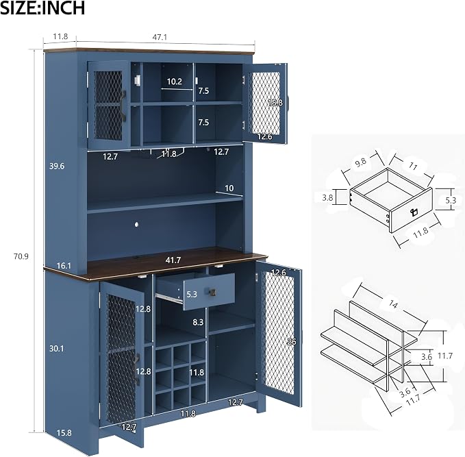 VilroCaz 70.9" Tall Farmhouse Kitchen Pantry Buffet Cabinet - Image 2