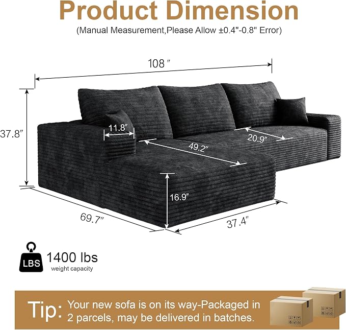 AUGOP 108" Sectional Couches for Living Room Modern Modular Sofa - Image 2