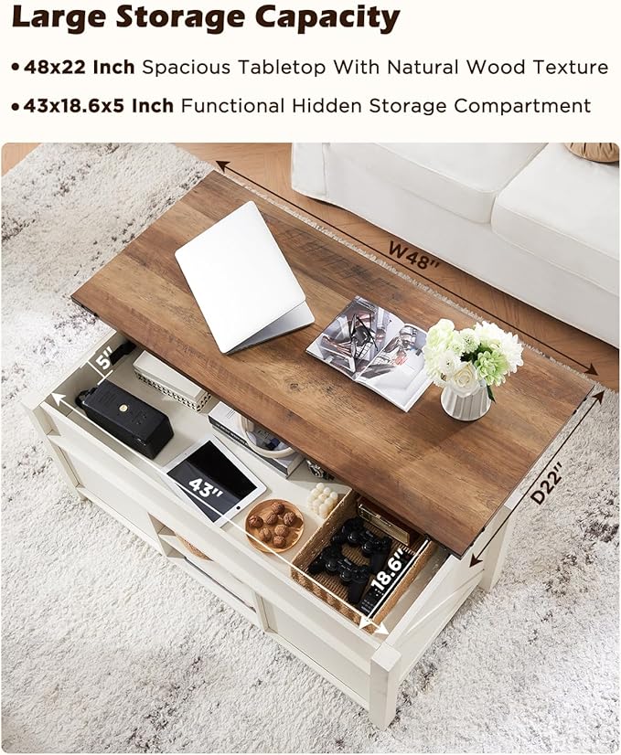 OKD 48" Farmhouse Lift Top Coffee Table - Image 4