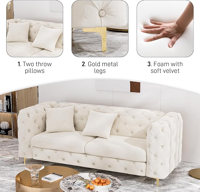 DAMAIFROM 75" Sofa Couch Mid Century Modern Velvet Couch Tufted Button Sofa - Image 3