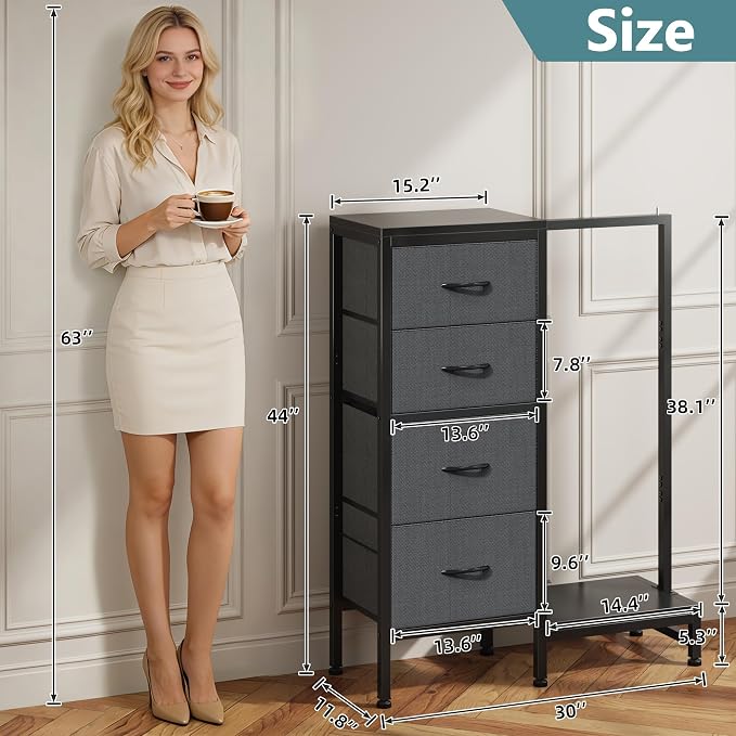 HIGDBFE Dresser with Hanging Rack, 4 Drawers Small Closet - Image 2