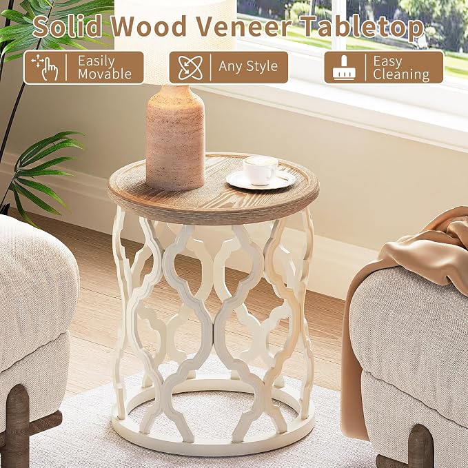 karlott Farmhouse End Table, 18.5'' French Country Round Side Table, Distressed - Image 3