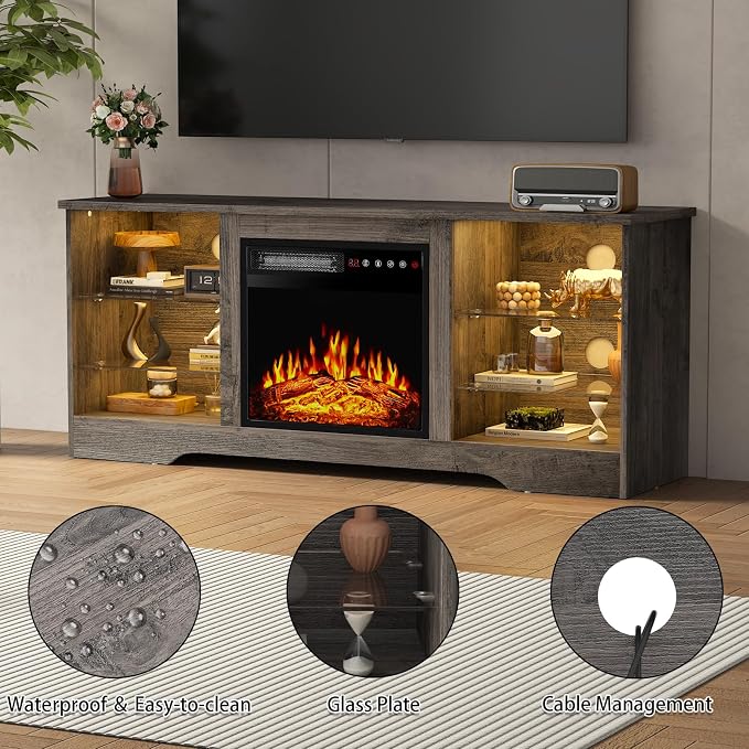 PRETZI Fireplace TV Stand with 18" Fireplace Up to 65" TVs, TV Media Console - Image 5