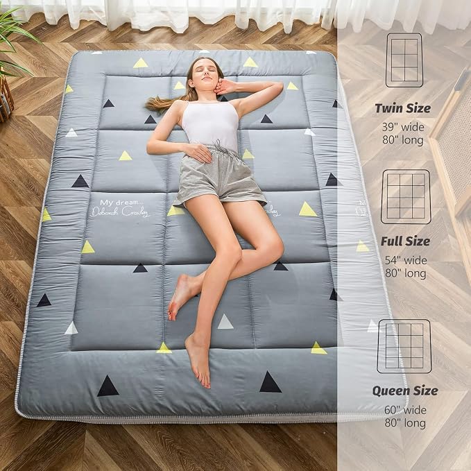 MAXYOYO Grey Triangle Futon Mattress, Padded Japanese Floor Mattress Quilted - Image 4