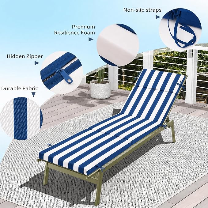 2 Pcs Outdoor Chaise Lounge Cushion 72" x 21" x 3", Folding Patio Lounge Chair - Image 5