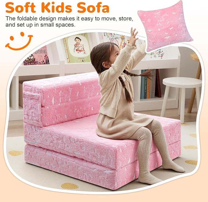 MeMoreCool Glow Pink Unicorn Tri-fold Sofa Bed - Image 2