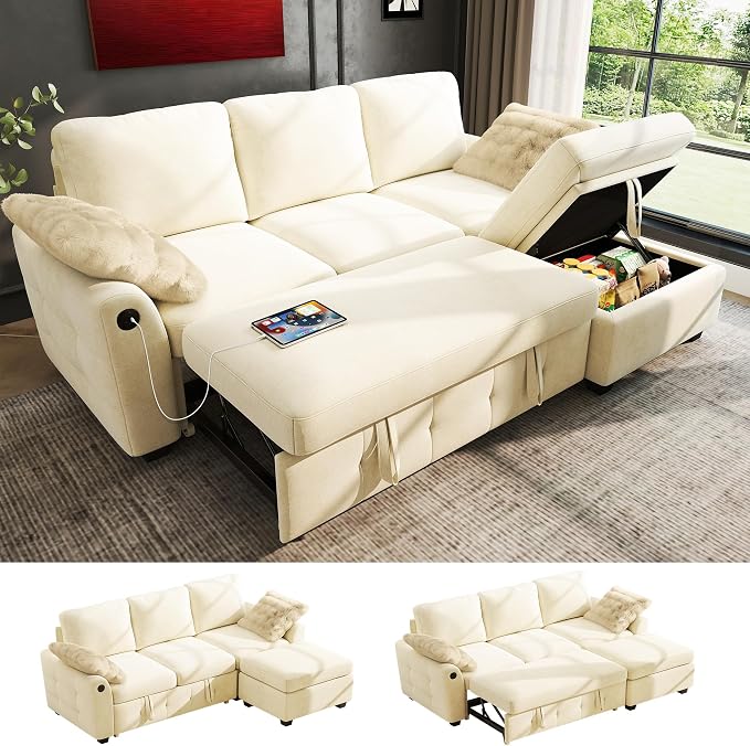 Ihanherry Modular Convertible Sectional Sofa Bed, Reversible Chaise & Storage by iHanHerry