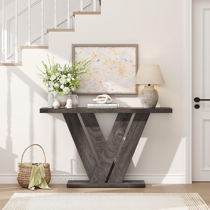 karlott 51 Inch Console Table, Modern V-Shaped Entryway Table, Wood Sofa Table - Image 4
