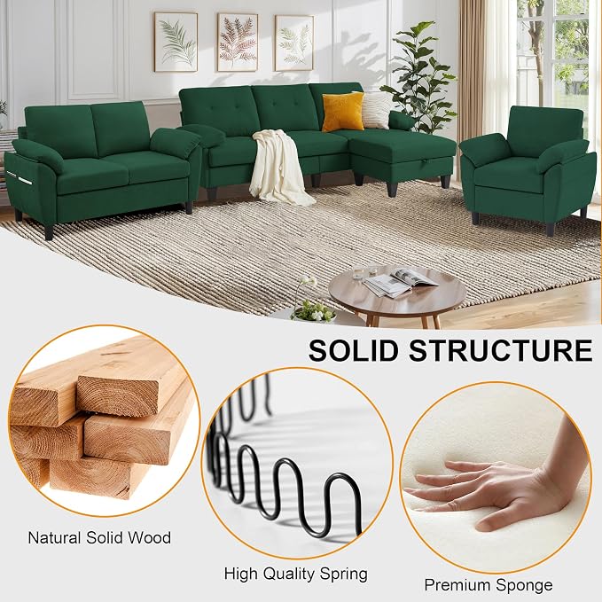 84" Convertible Sectional Sofa Set, 3 Seat L Shaped Couch - Image 3