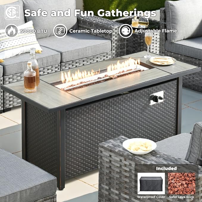 ovios 13 Pieces Patio Furniture Set, Outdoor Wicker Sectional Sofa - Image 7