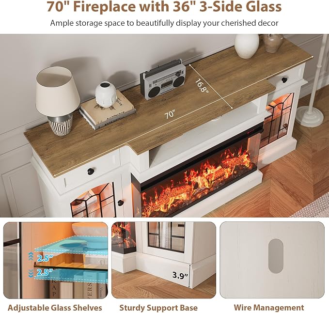 QUW 70" Farmhouse Fireplace TV Stand - Image 7