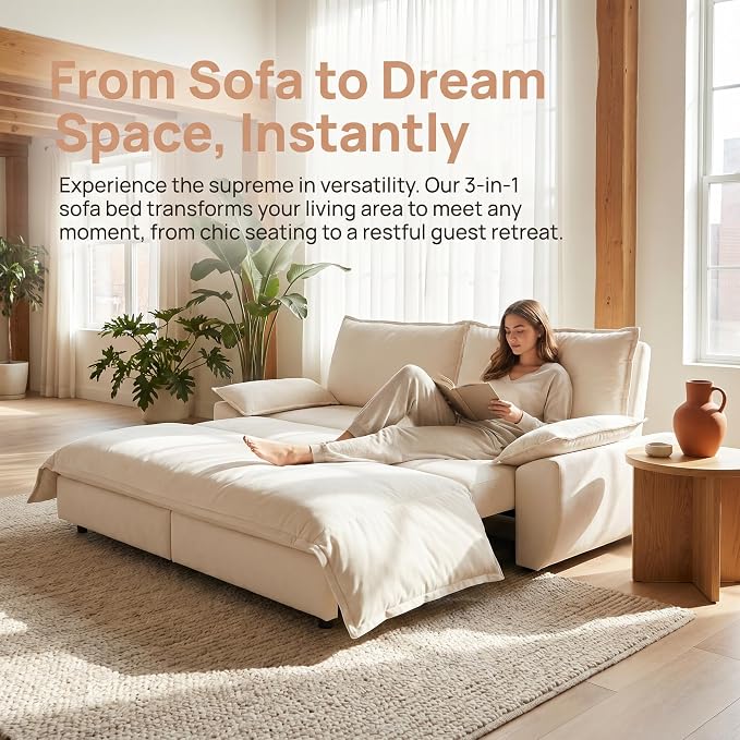 73.2" Sofa Bed Queen, 3-in-1 Pull Out Sofa Bed - Image 6