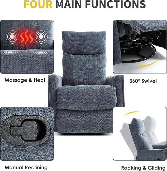 Trustyue Swivel Rocker Recliner Chair, 360° Swivel Recliner - Image 3
