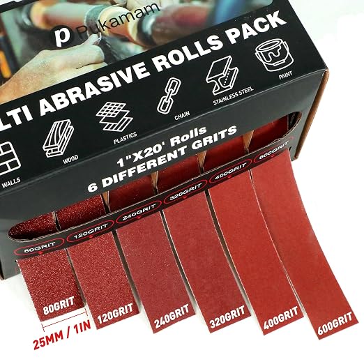 Emery Cloth Roll, 6 Grits 1'' x 19.7' Sandpaper Roll 80 120 240 320 400 600 - Image 2