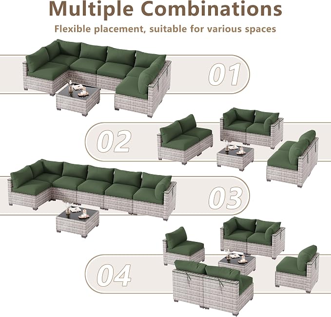 LOUVIXA 7 Piece Outdoor Patio Furniture Set, Outdoor Sectional Sofa, Wicker - Image 4