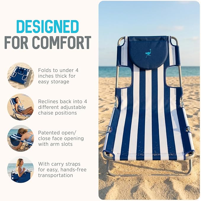 Ostrich Beach Lounge Chair, Folding & Reclining Outdoor Chaise Lounger - Image 6