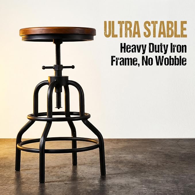 Industrial Vintage Counter Stool, Kitchen Counter Height Adjustable Swivel Chair - Image 6