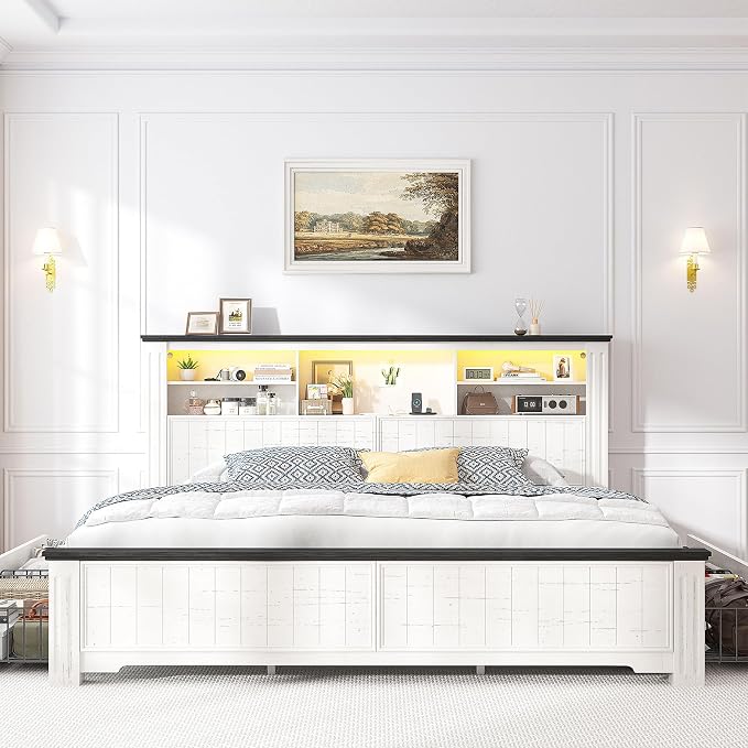 EnHomee King Size Bed Frame and Headboard & Storage, 4 Drawers and LED Built in - Image 3