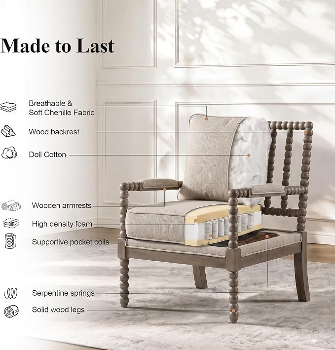 DUHOME Linen Fabric Spindle Accent Chair - Image 5