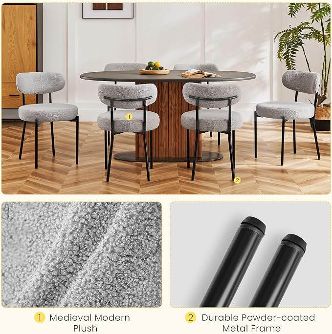 DUMOS Dining Chairs Set of 6, Mid Century Modern Chair Round Upholstered Curved - Image 4