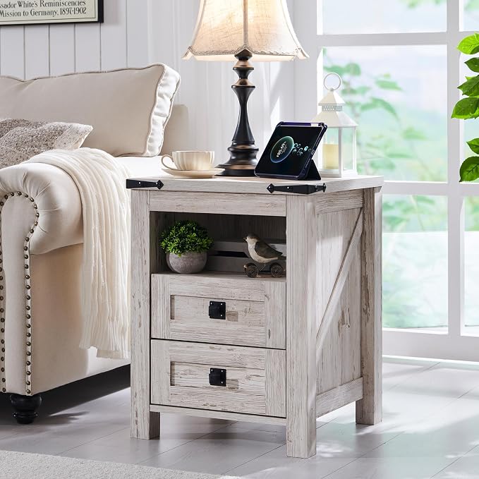 T4TREAM Nightstand with Charging Station, End Table, Side Table with 2 Drawers by T4TREAMFurniture