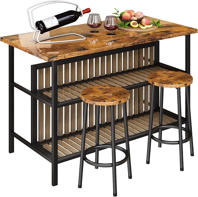 AWQM Kitchen Island with Seating & Storage Shelf, Wooden Island Table by AWQM