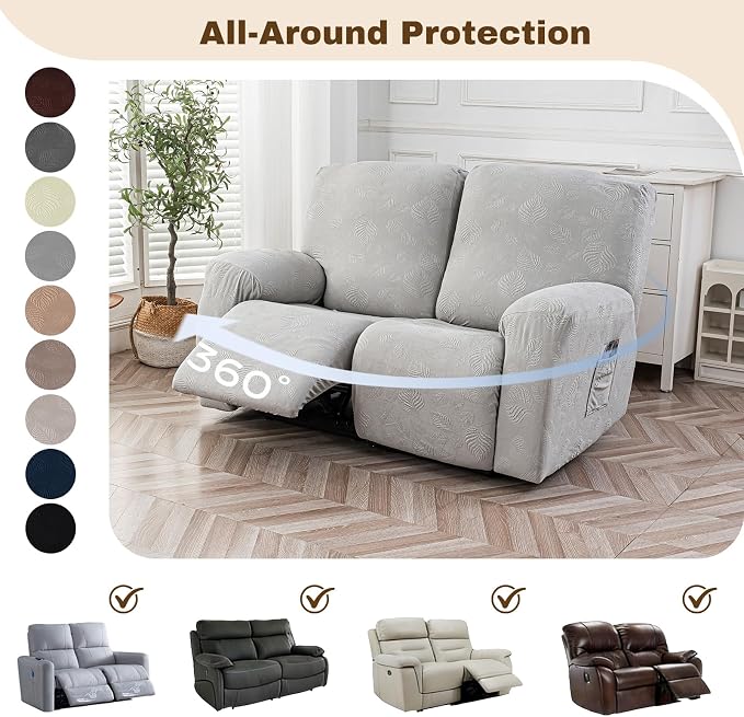 Gennia Recliner Loveseat Cover 4 Pieces, Waterproof Stretch Recliner Sofa - Image 6