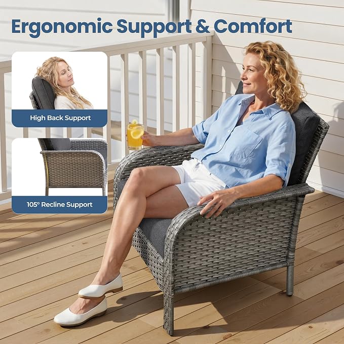 Weaxty Wicker Patio Furniture Set High Back Loveseat Sofa Couch Armchair Coffee - Image 3