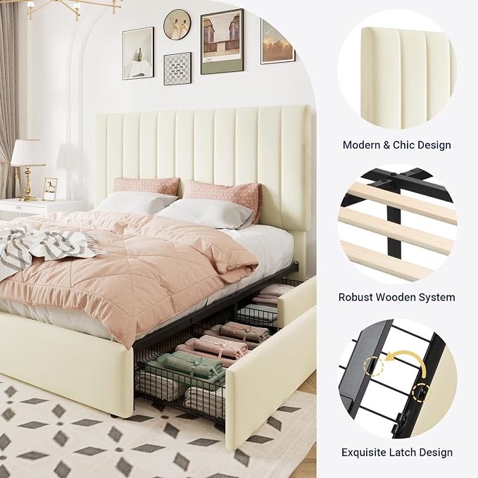 Allewie Full Size Storage Bed Frame, Vertical Channel Tufted Adjustable - Image 6