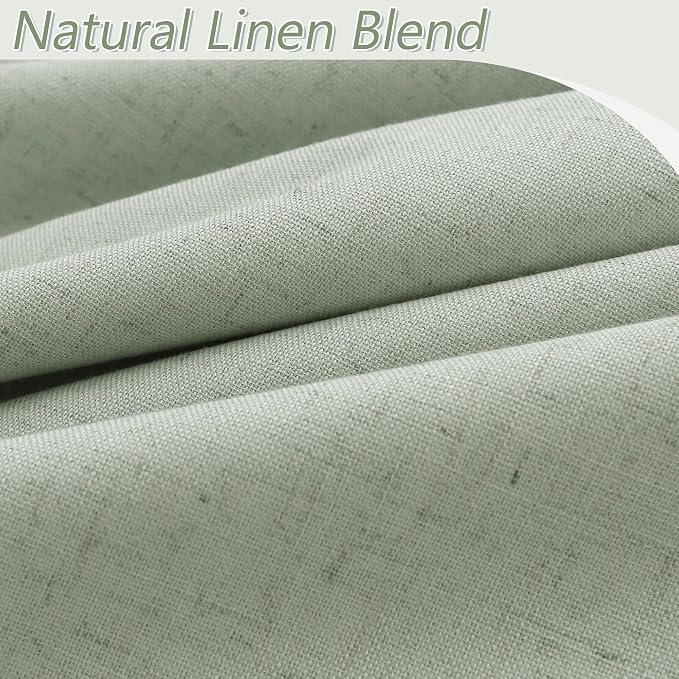 Guken Mist Sage 100% Blackout Linen Curtains 90 Inch Length 2 Panels Set - Image 3