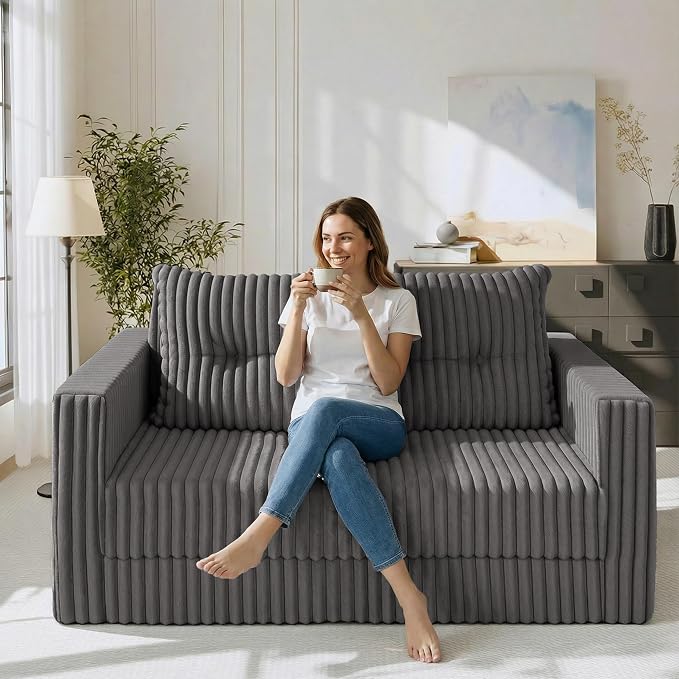 HABUTWAY 49.8" Loveseat Boneless Couch, 4-in-1 Convertible Sofa Bed, Plush Fur - Image 2