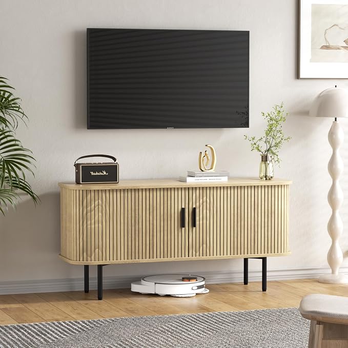 47''W Natural Storage Cabinet, Media Console, Tambour TV Stand; Sliding Door - Image 9