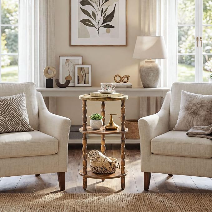 HOOBRO Round Side Table for Small Space, 3-Tier Small Round End Table - Image 4