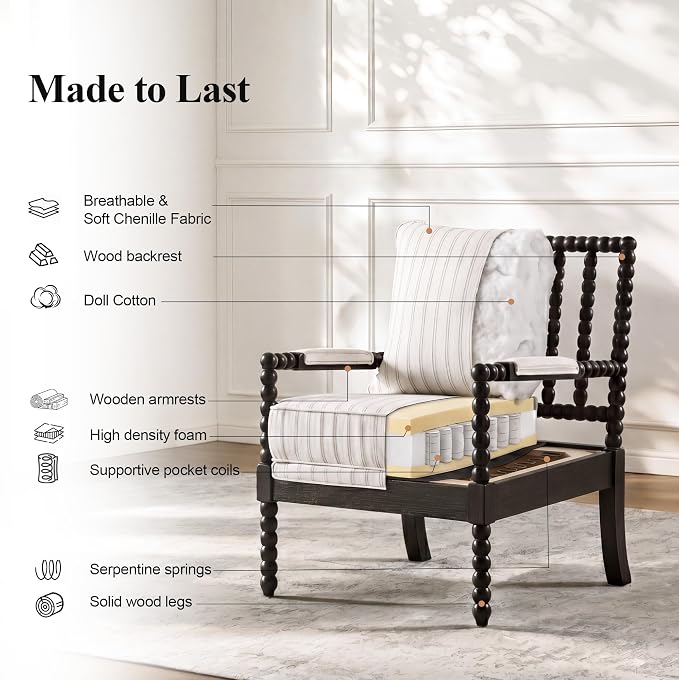 DUHOME Linen Fabric Spindle Accent Chair Set of 2, Bobbin Chair - Image 5