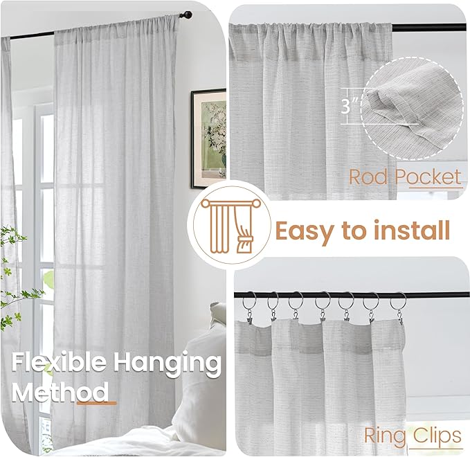 BGment Light Grey Linen Curtains - Image 6