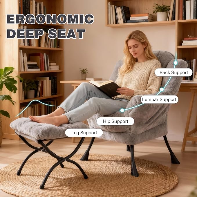 Lazy Chair with Ottoman, Modern Accent Lounge Leisure Sofa with Armrests - Image 4