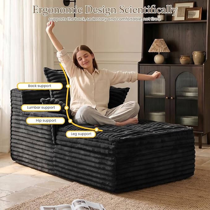 Boneless Chaise Lounge Couch Indoor, Small Corduroy Upholstered Sleeper Sofa - Image 4