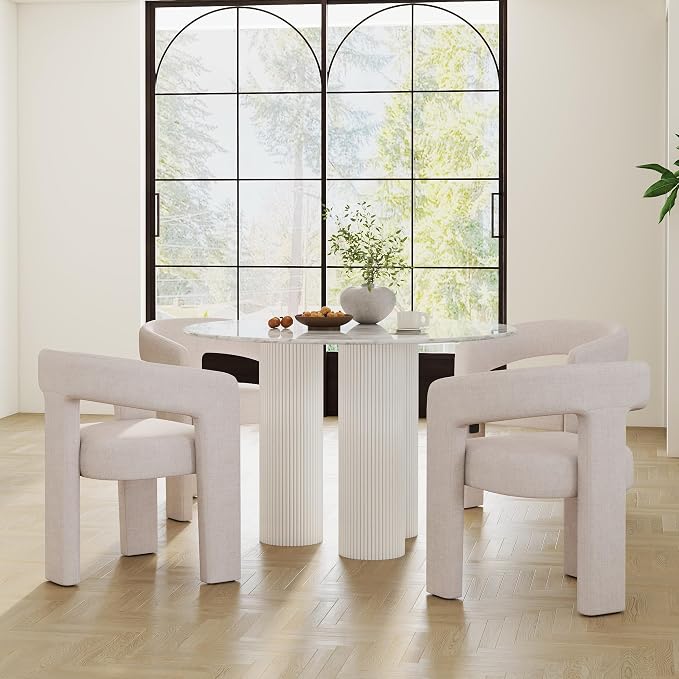 RIVOVA Modern Barrel Dining Chairs Set of 8, Linen Upholstered Accent Side Chair - Image 7