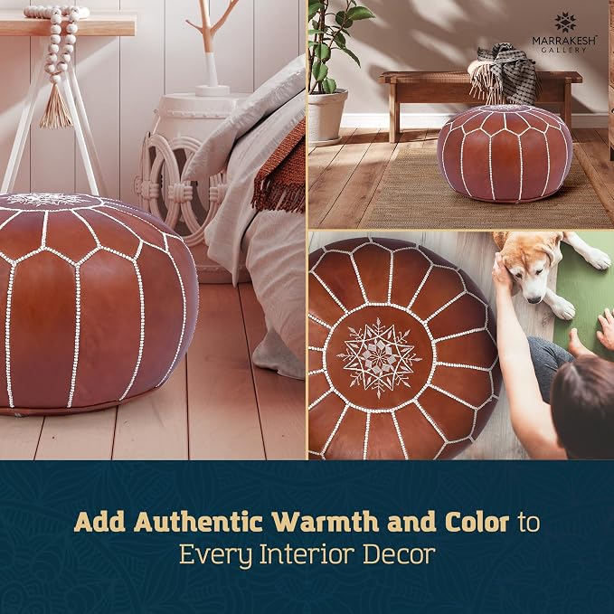 Marrakesh Gallery Genuine Leather Round Pouf Unstuffed - Image 11